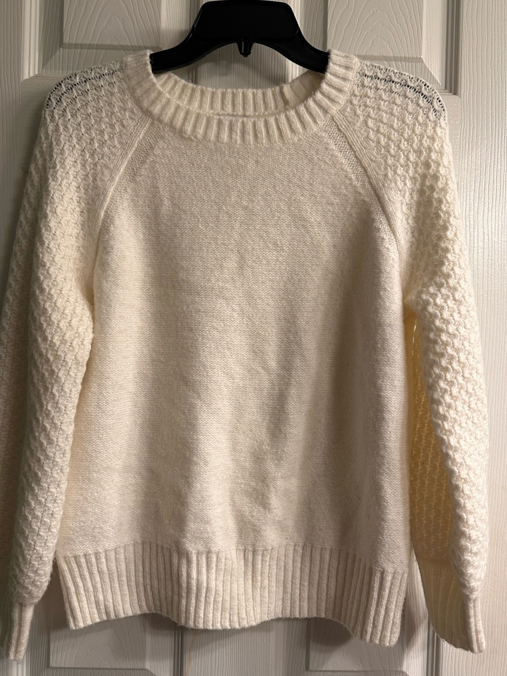 J. Crew Cream Textured-Sleeve Crewneck Sweater